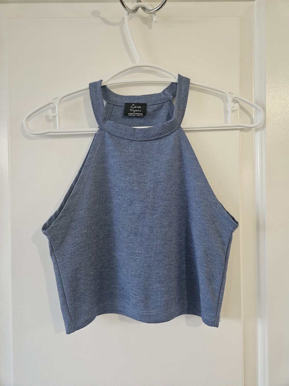 Zara Heathered Blue High-Neck Cropped Camisole Size Small